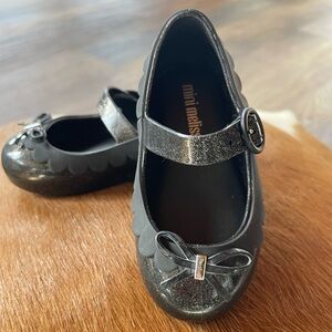 Mini Melissa Glittery Black Dress Shoes for Kids